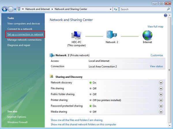 Figure 4: Network and Sharing Center